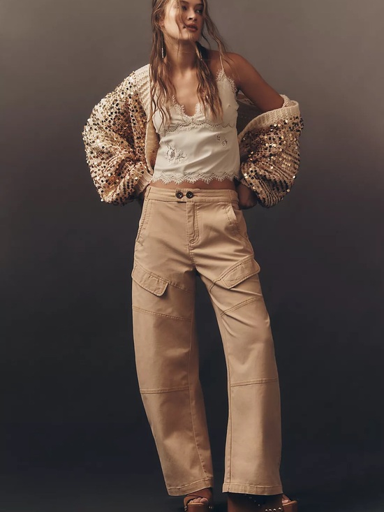Pilcro Pants - Pilcro Wide-Leg Cargo Pants in Beige